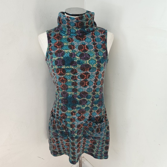 Aryeh Dresses & Skirts - Aryeh Womens Small Teal Purple Medallion Knit Sleeveless Turtleneck Tunic Dress